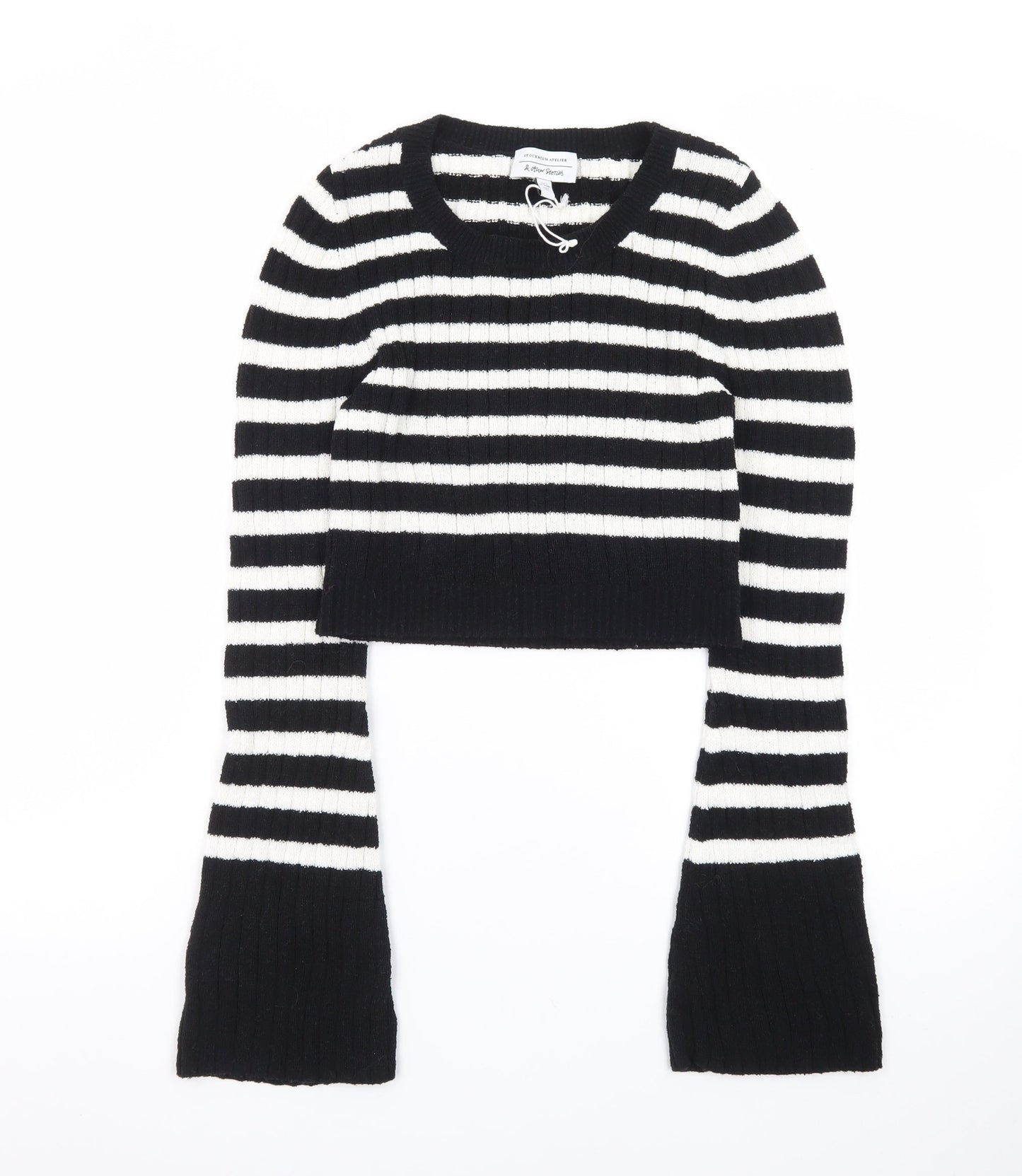 & Other Stories Women Black White Striped Rib-Knit Pullover Jumper S