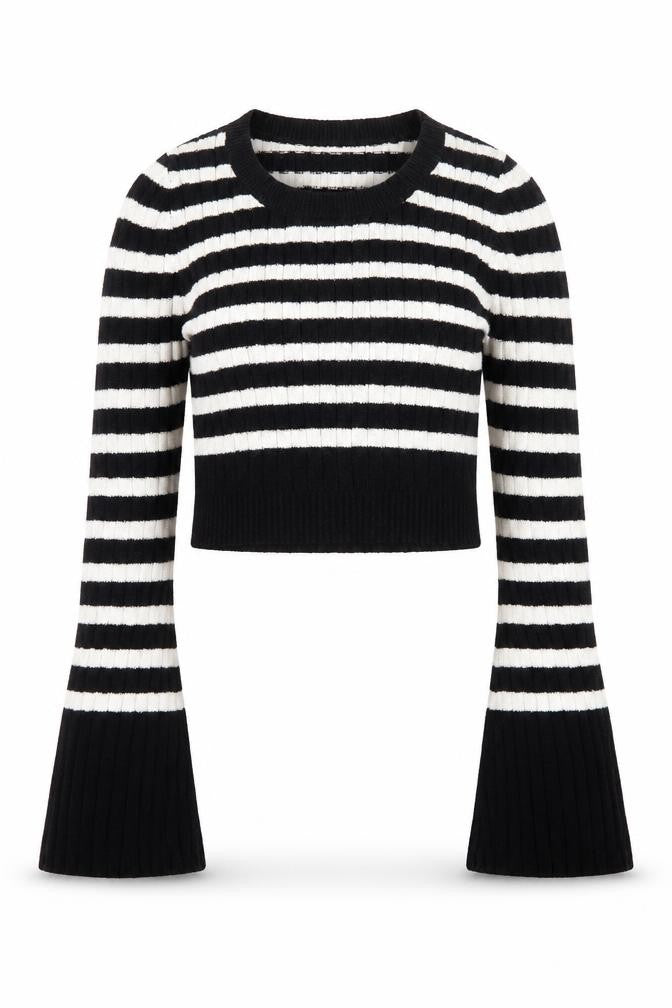 & Other Stories Women Black White Striped Rib-Knit Pullover Jumper S