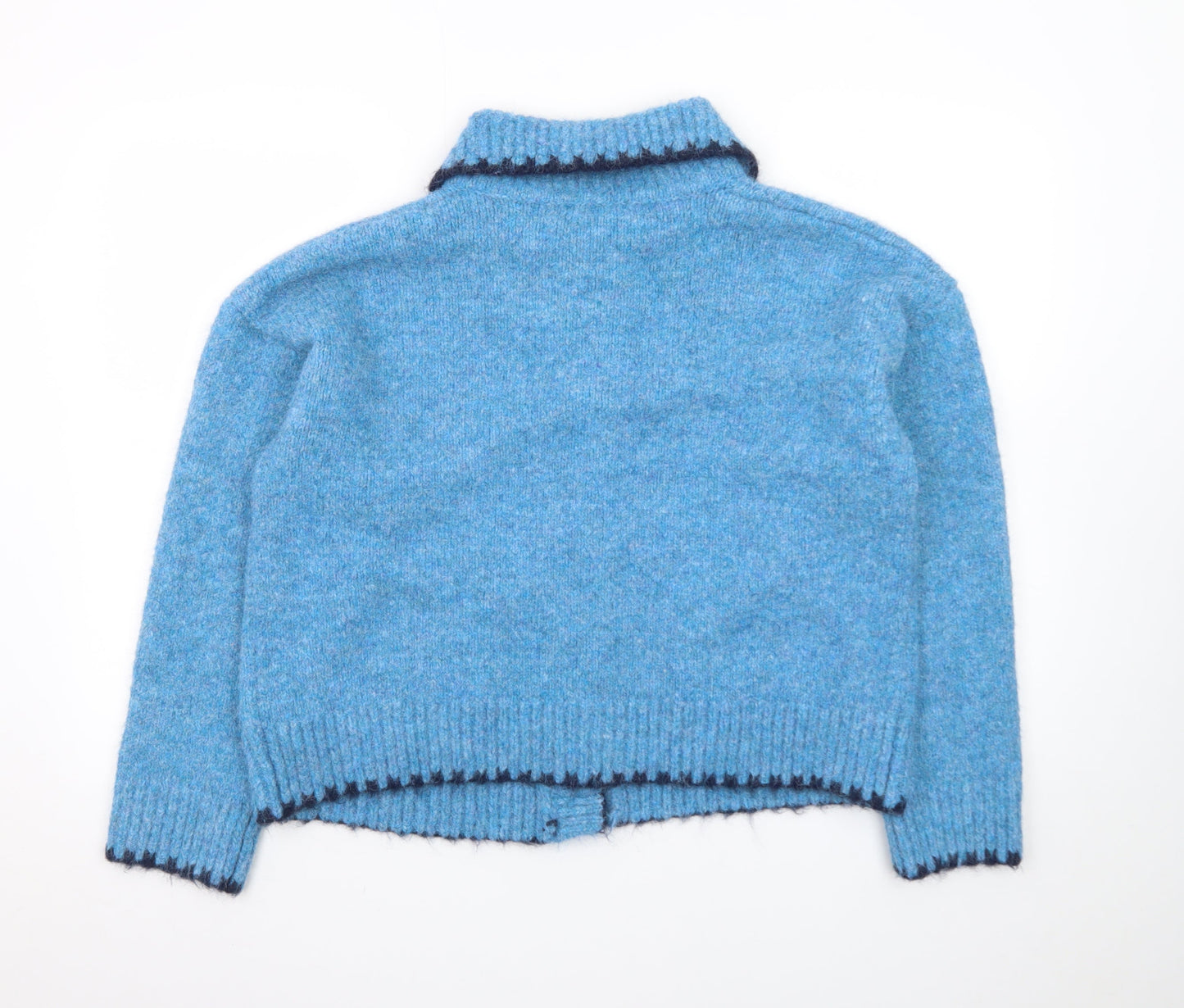 Oliver Bonas Women Blue Wool Blend Collared Cardigan Size 12