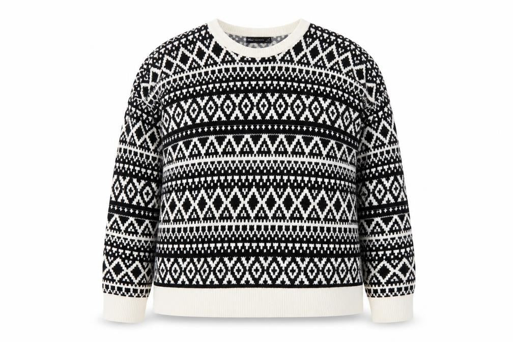 Marks & Spencer Women Black Fair Isle Long Sleeve Pullover Jumper Size 24