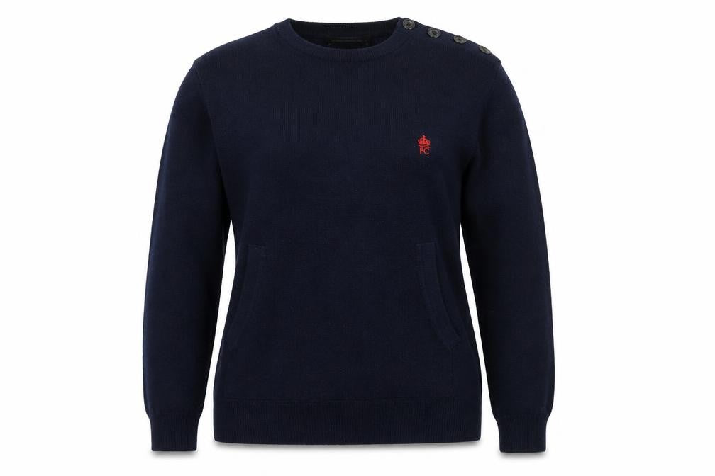 French Connection Women's Blue Wool Crew Neck Button Jumper M