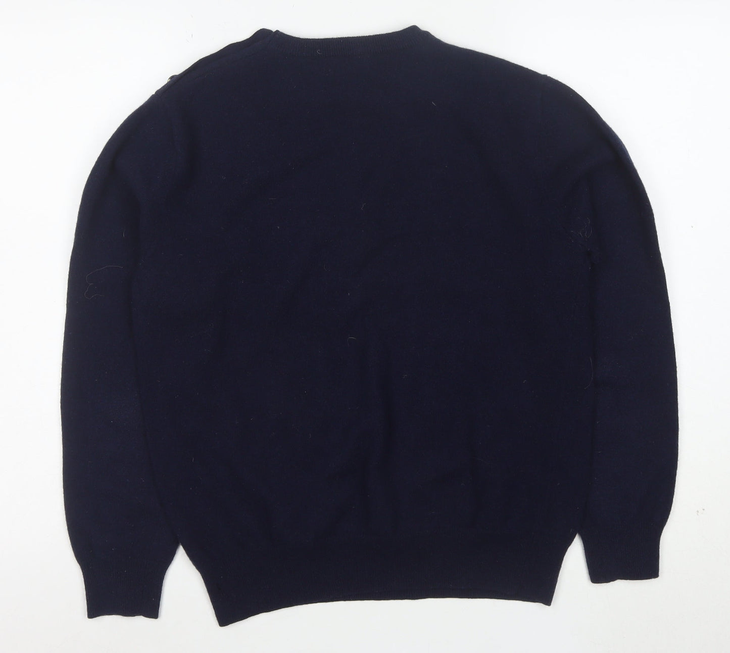 French Connection Women's Blue Wool Crew Neck Button Jumper M
