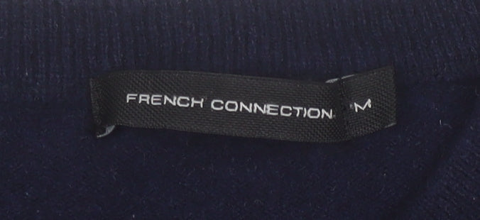 French Connection Women's Blue Wool Crew Neck Button Jumper M