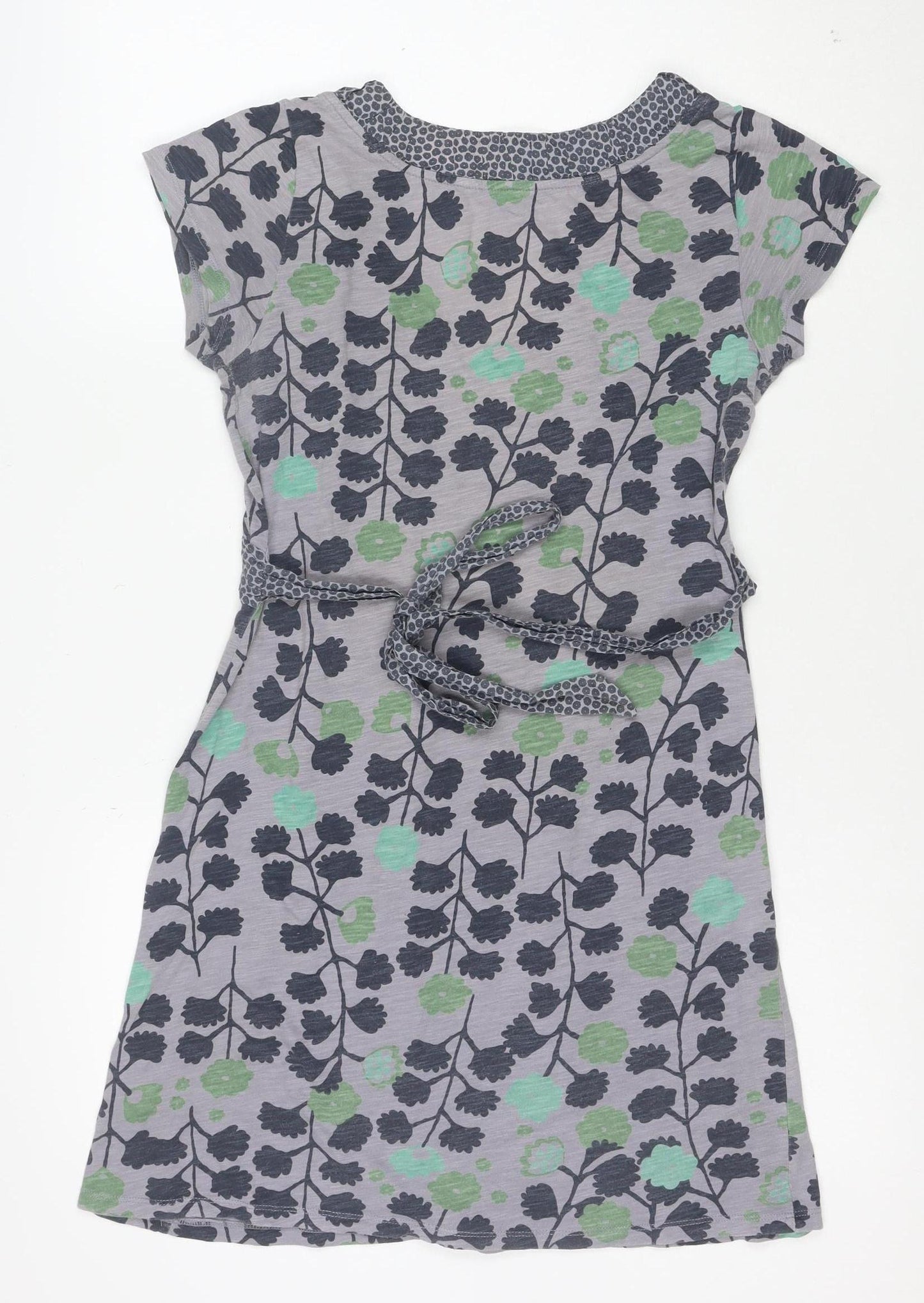 White Stuff Women's Grey Floral Cotton Fit & Flare Dress Size 8