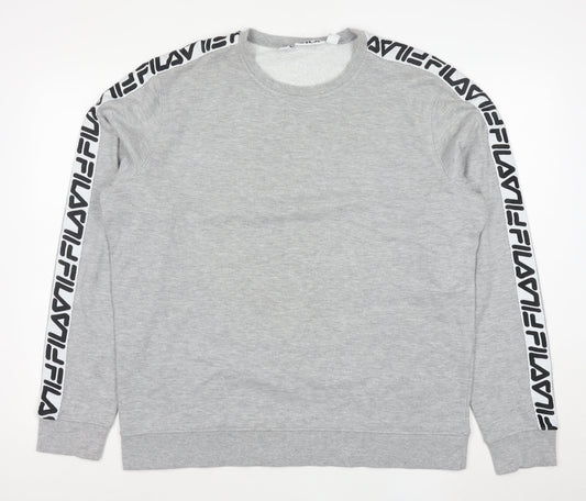 FILA Mens Grey Logo Tape Crew Neck Sweatshirt XL Regular Fit