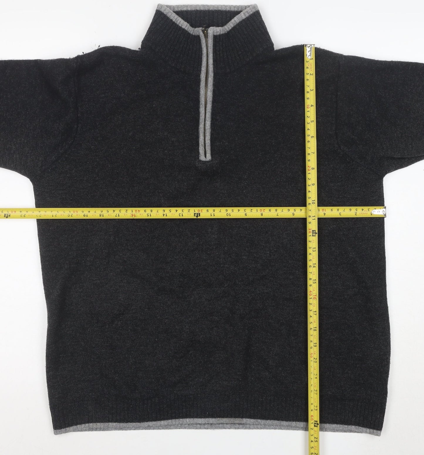 Woolovers Men's Grey High Neck Wool 1/2 Zip Jumper L Classic Knit