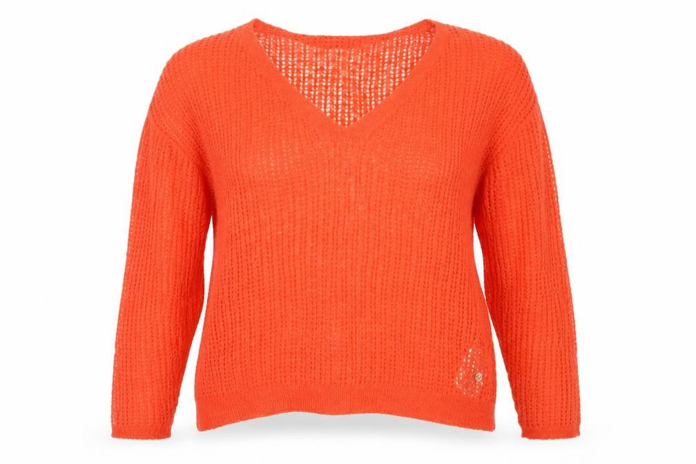 Cream Womens Orange Open-Knit V-Neck Jumper Size M
