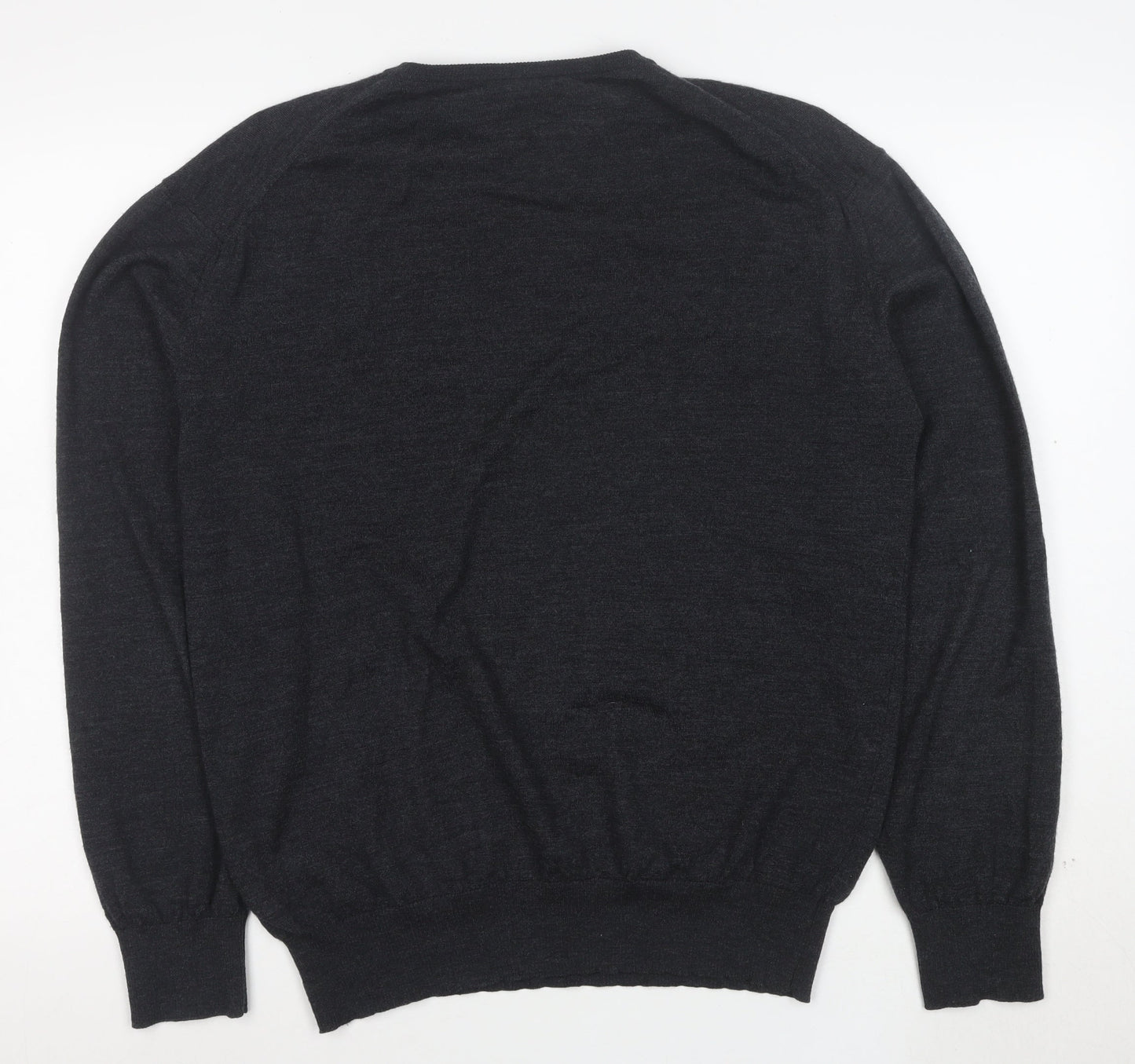 Jeff Banks Men's Grey Merino Wool V-Neck Jumper Large