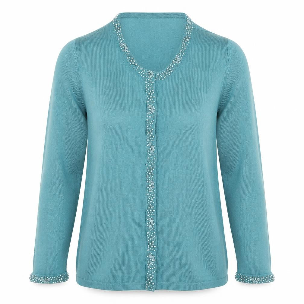 Marks and Spencer Women Blue Beaded Acrylic Long Sleeve Cardigan Size 10