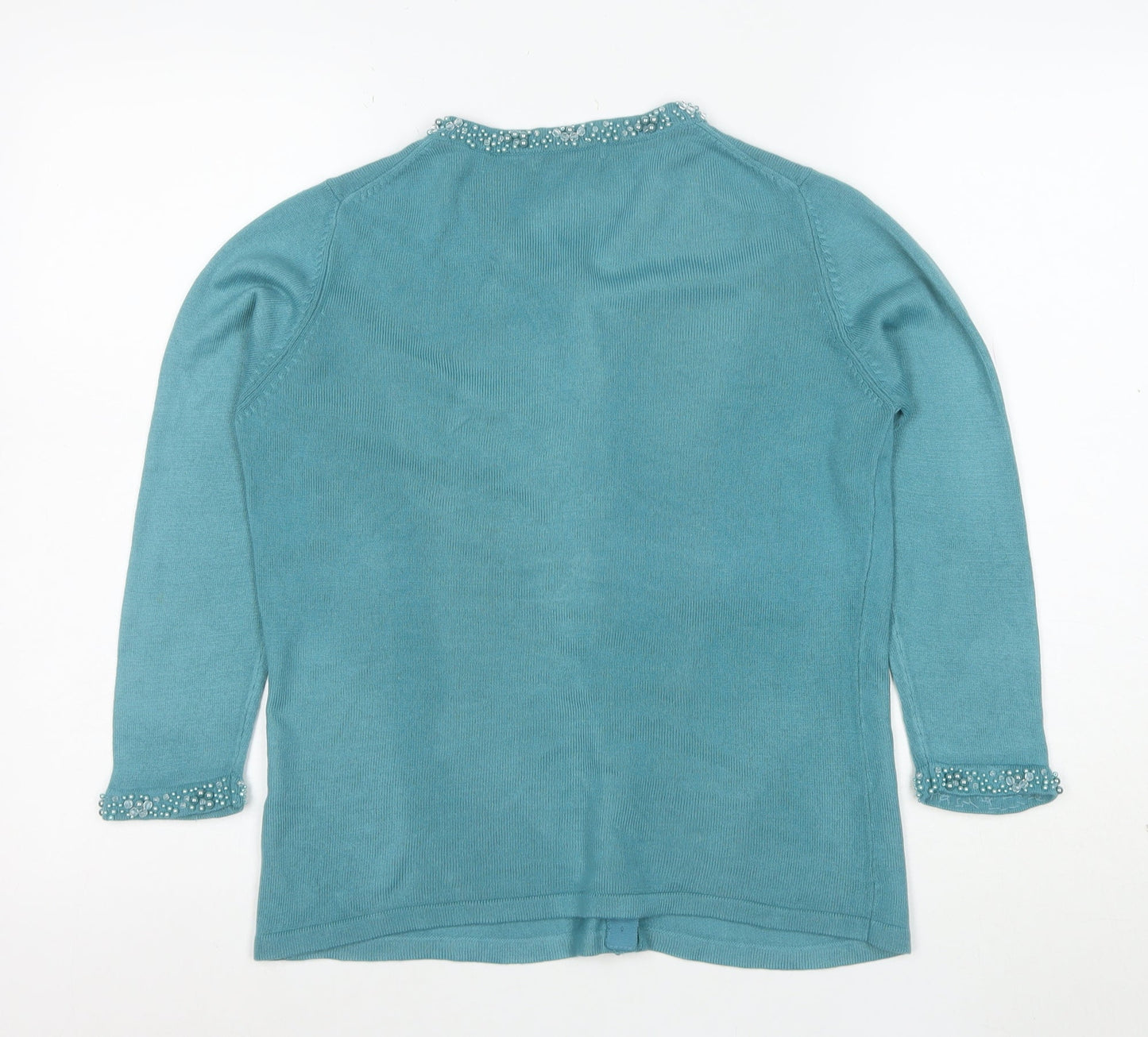 Marks and Spencer Women Blue Beaded Acrylic Long Sleeve Cardigan Size 10
