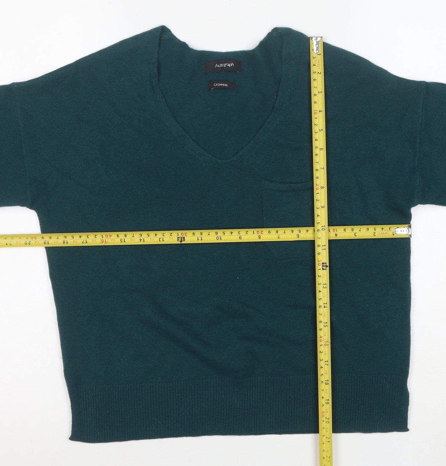 Marks and Spencer Women’s Green Cashmere V-Neck Jumper S
