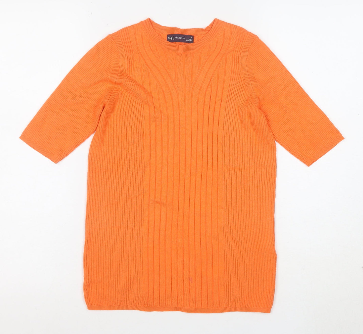 Marks and Spencer Women’s Orange Ribbed Knit 3/4 Sleeve Top Size M