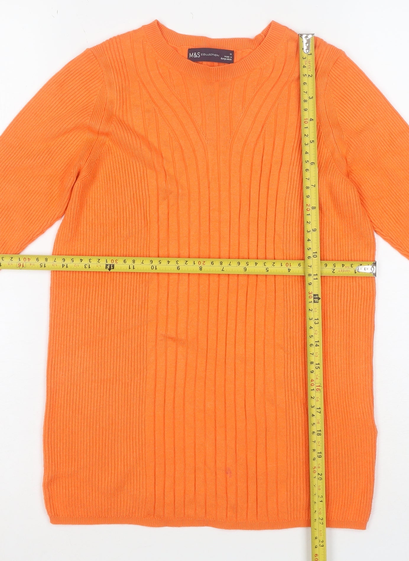 Marks and Spencer Women’s Orange Ribbed Knit 3/4 Sleeve Top Size M