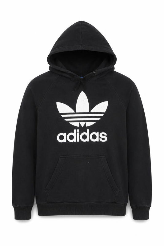 adidas Mens Black Small Pullover Hoodie with Logo Fleece Sweatshirt