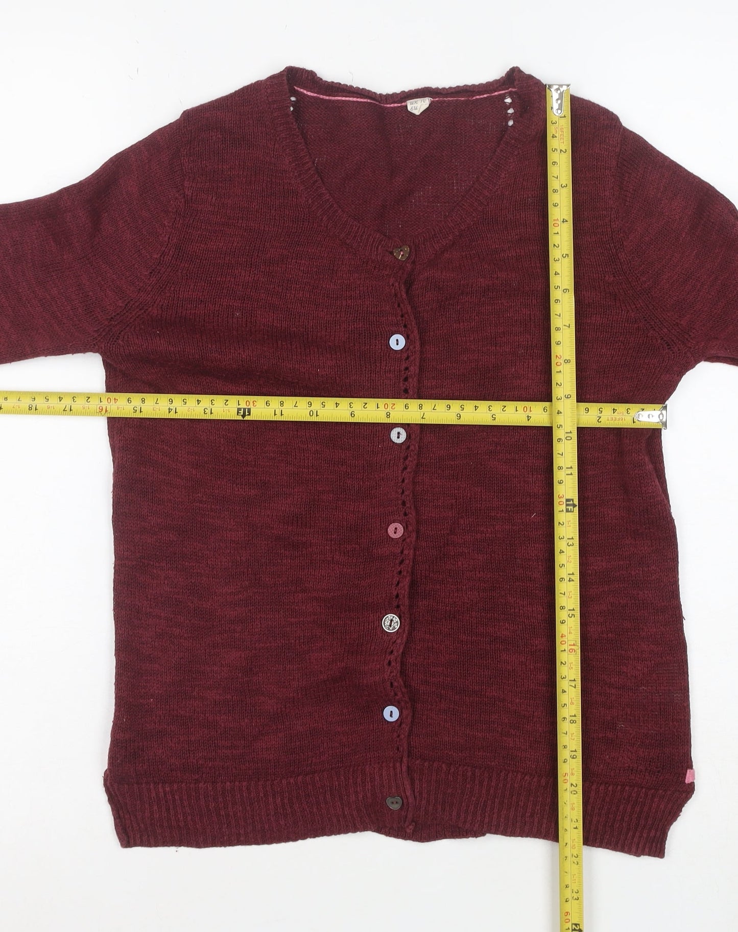 White Stuff Women's Red V-Neck Long Sleeve Cotton Cardigan Size 10