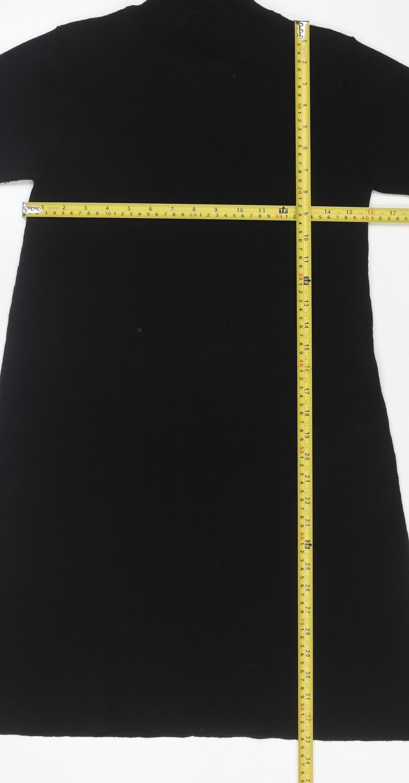 Next Women’s Black Merino Wool Short Sleeve Knit Shift Dress S