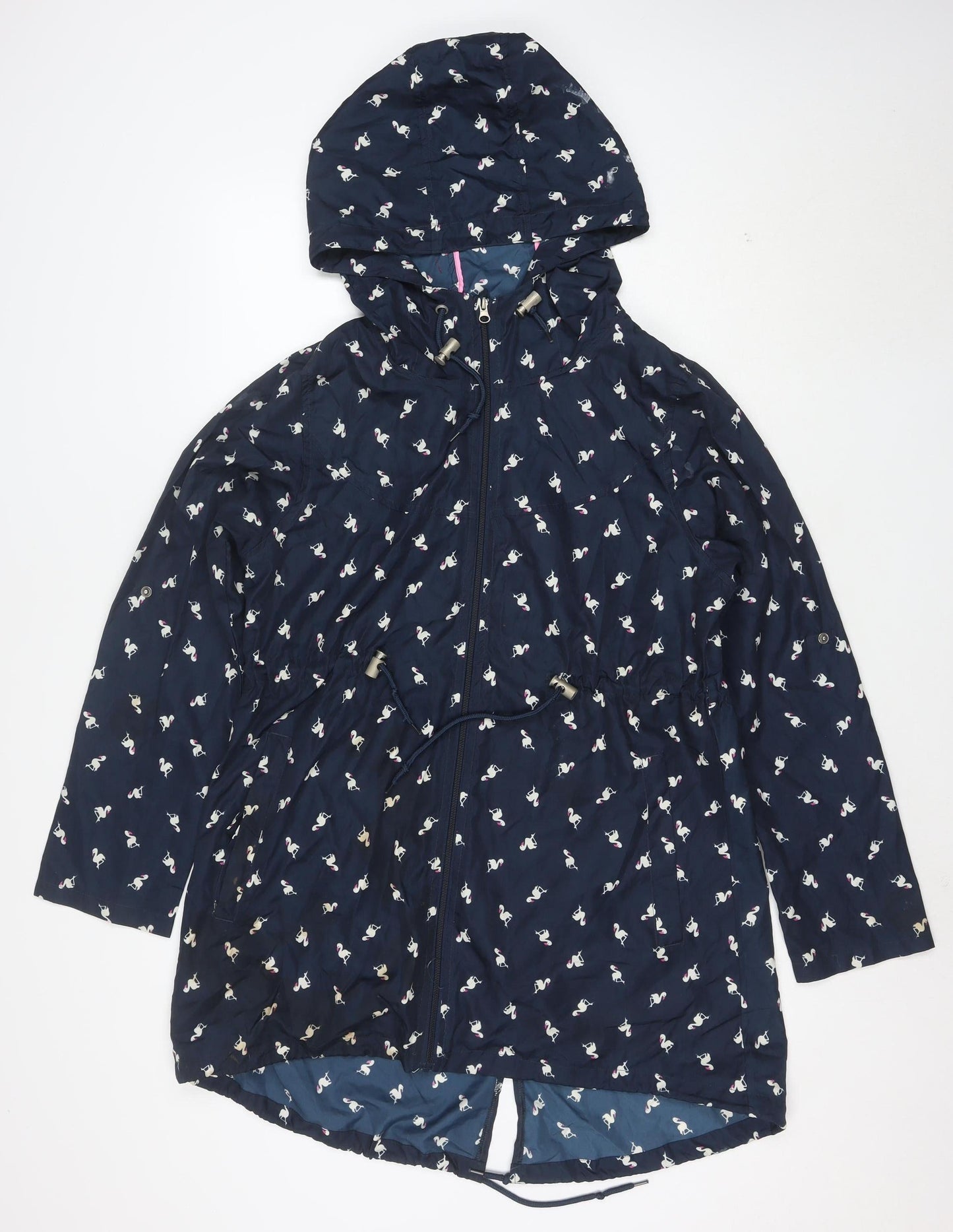 Denim Co Women Blue Flamingo Hooded Parka Jacket Size S