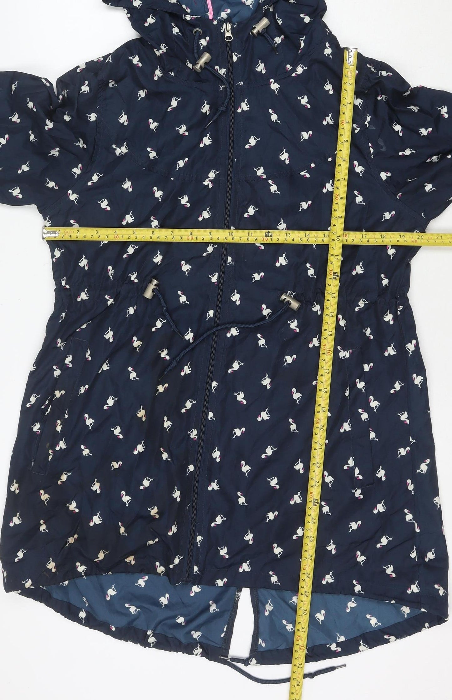 Denim Co Women Blue Flamingo Hooded Parka Jacket Size S