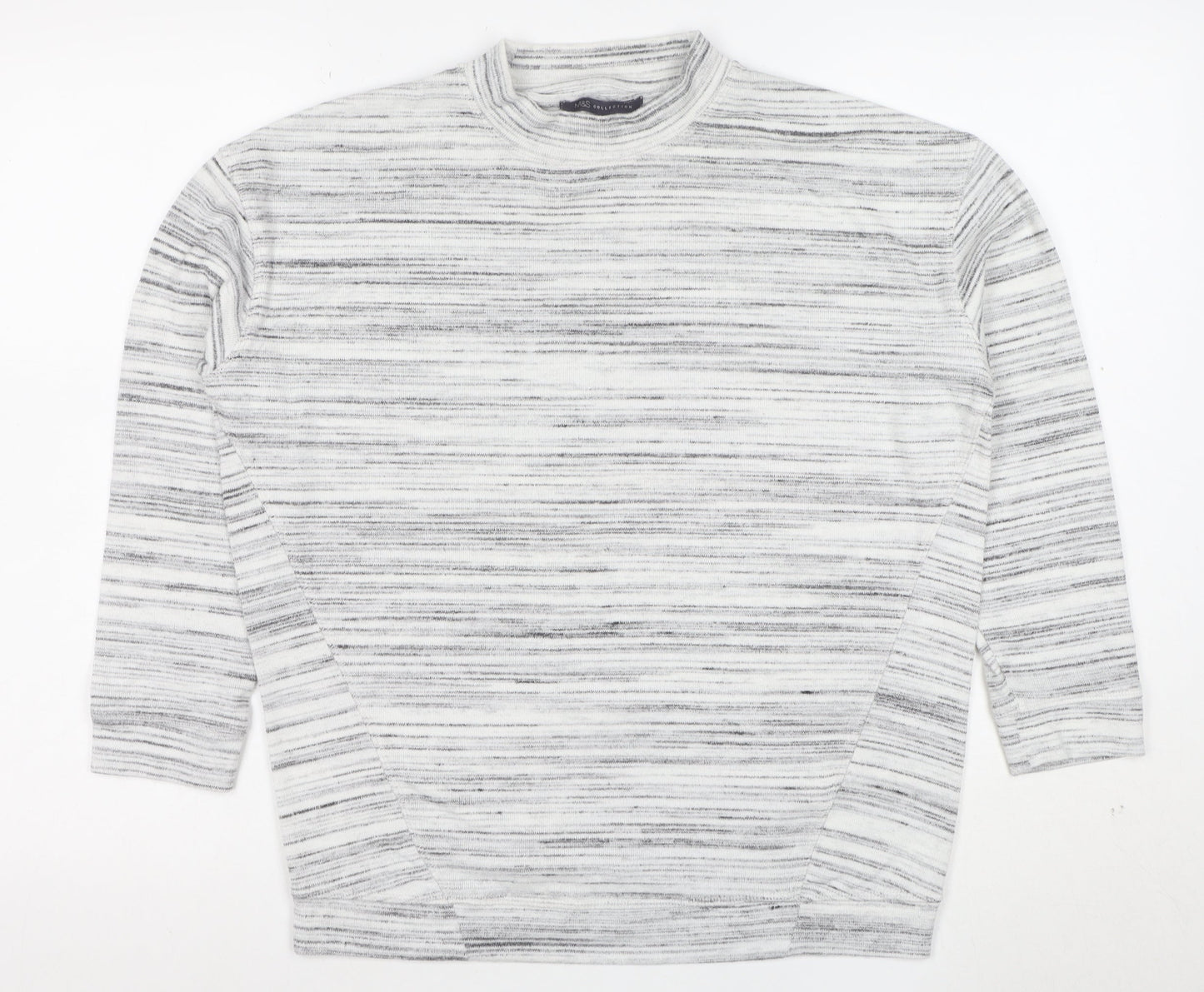 Marks and Spencer Women’s Grey Striped Mock Neck T-Shirt Size 10