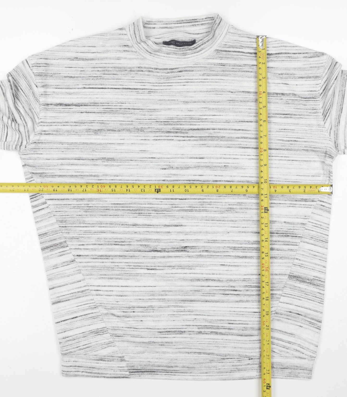 Marks and Spencer Women’s Grey Striped Mock Neck T-Shirt Size 10