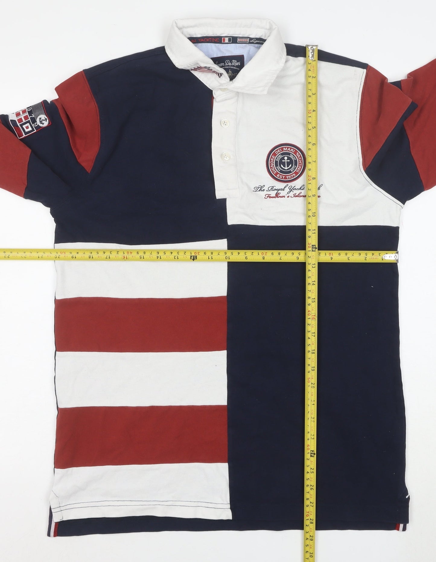 Giorgio Di Mare Men's Navy Red White Long Sleeve Polo L 100% Cotton