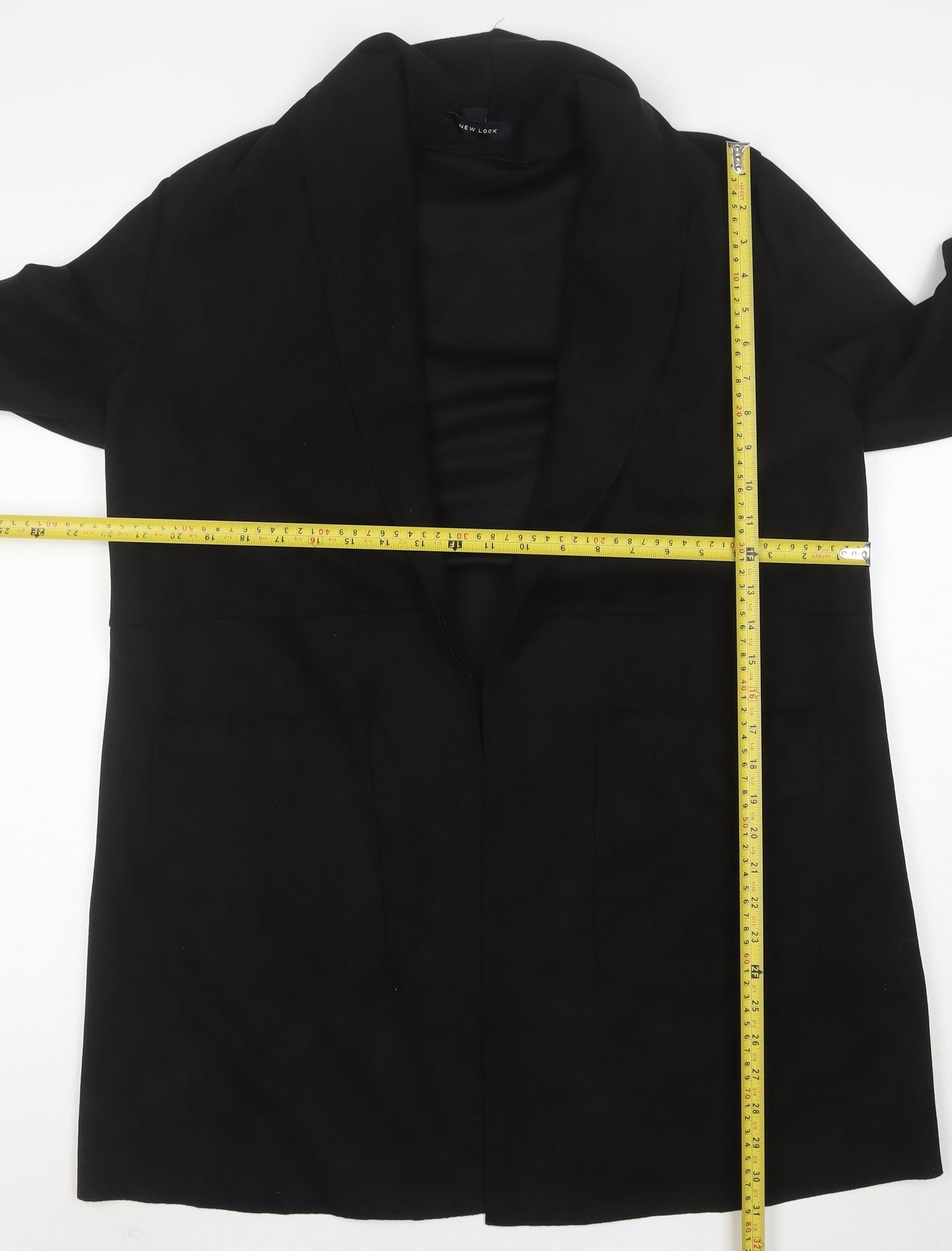New Look Women's Black Coatigan Size 14 Mid-Length Open Front