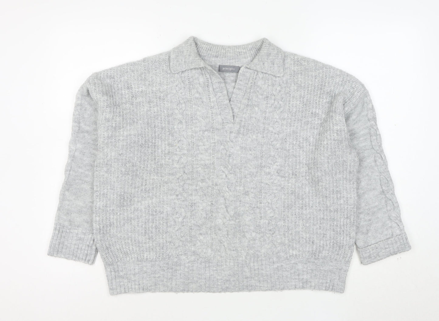 Principles Mens Grey Cable-Knit Collared Pullover Jumper Size M