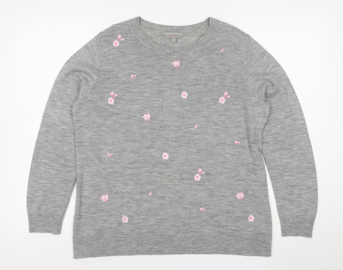 Dorothy Perkins Women Grey Floral Embroidered Knit Jumper Size 14