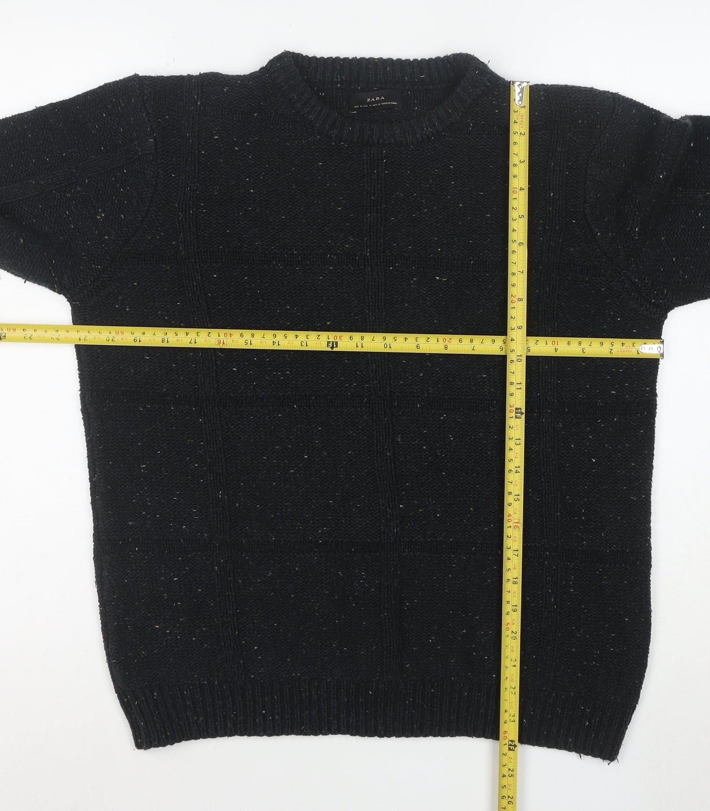 Zara Women’s Black Chunky Knit Wool Blend Crew Neck Jumper Size 12