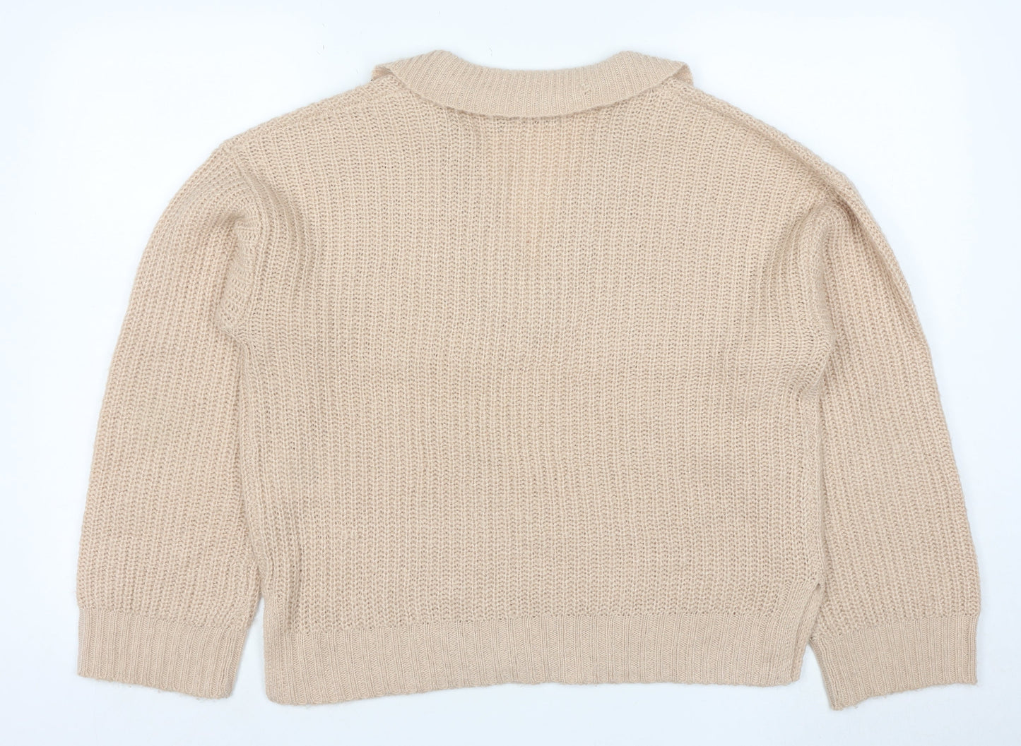 Brave Soul Women Beige Collared Chunky Knit Pullover Jumper Size 14