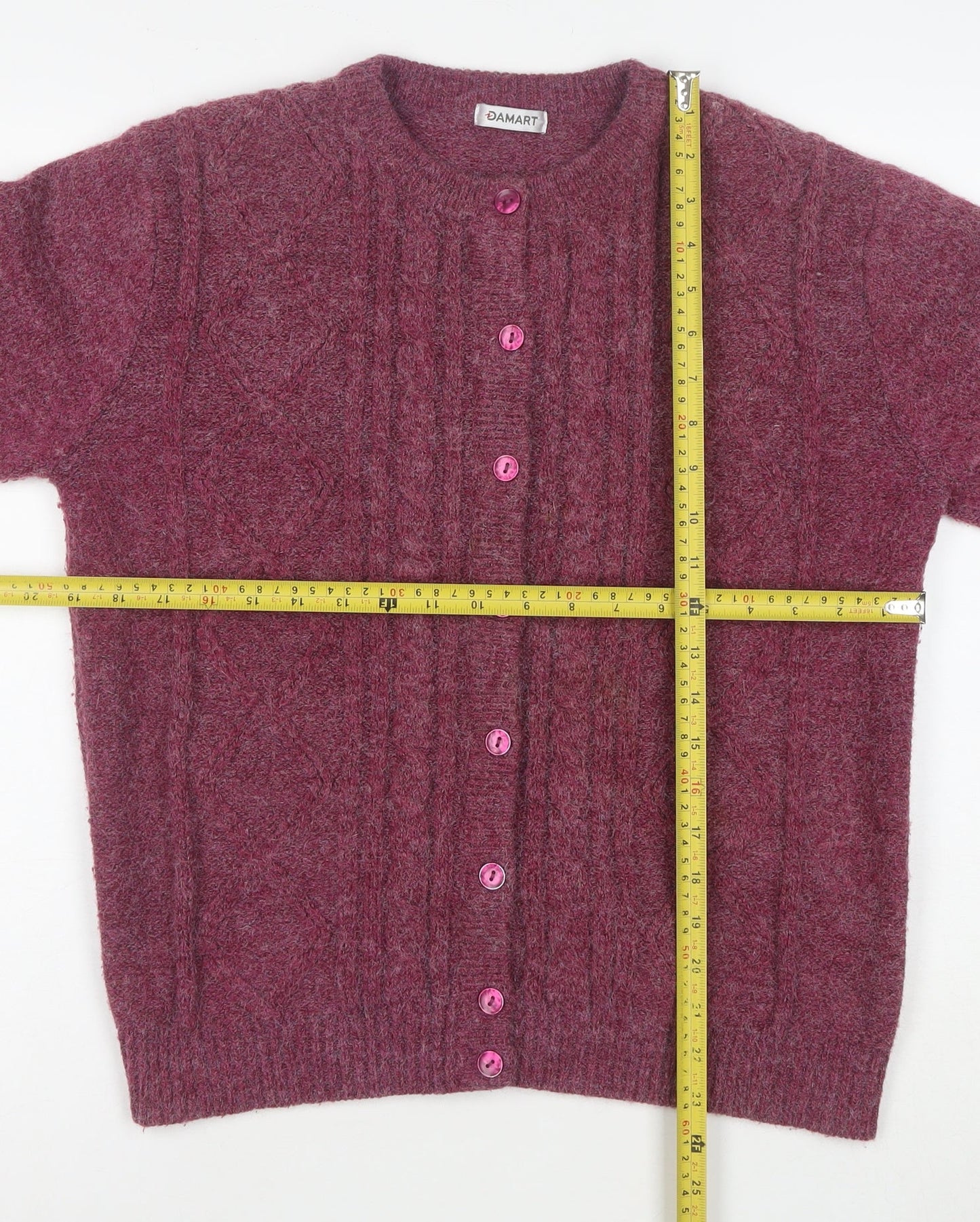 Damart Women's Purple Cable Knit Button Cardigan Size M 14/16
