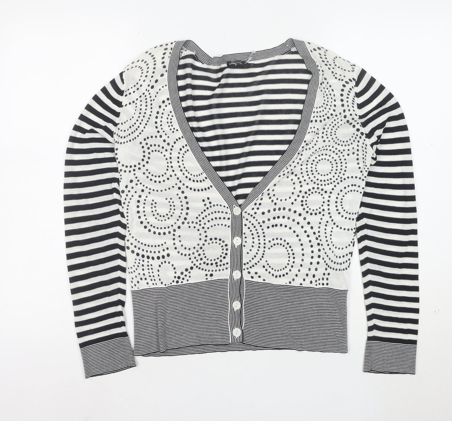 Linea Women’s Black White Striped V-Neck Button Cardigan M Cotton