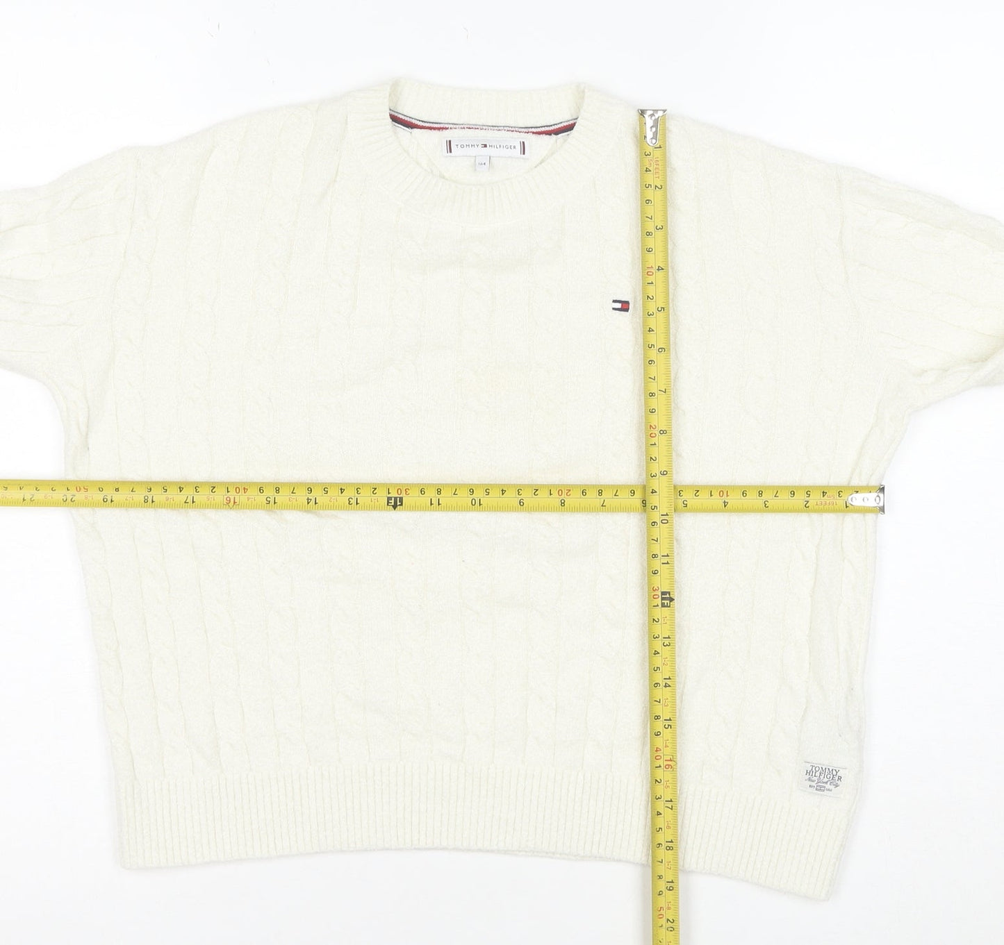 Tommy Hilfiger Girls Ivory Cable Knit Wool Blend Jumper Size 164