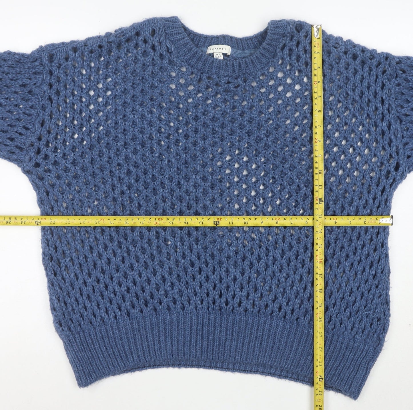 Topshop Women’s Blue Open-Knit Acrylic Pullover Jumper Size S UK 8-10