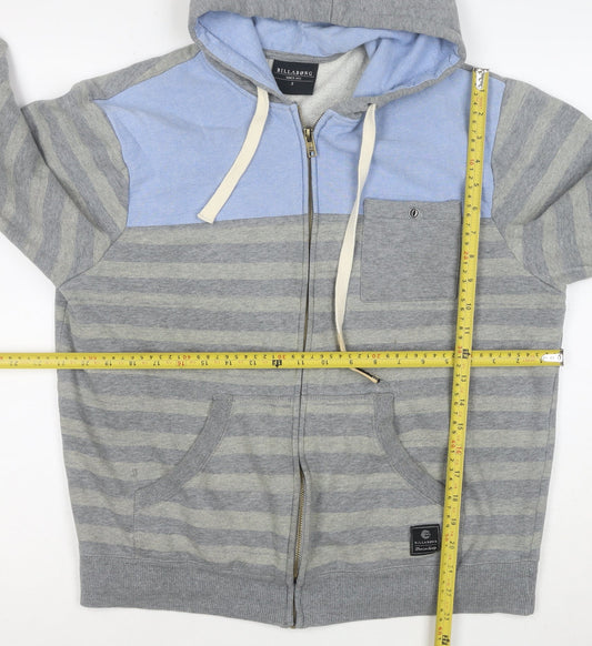 Billabong Men's Grey Striped Full Zip Hoodie Size S