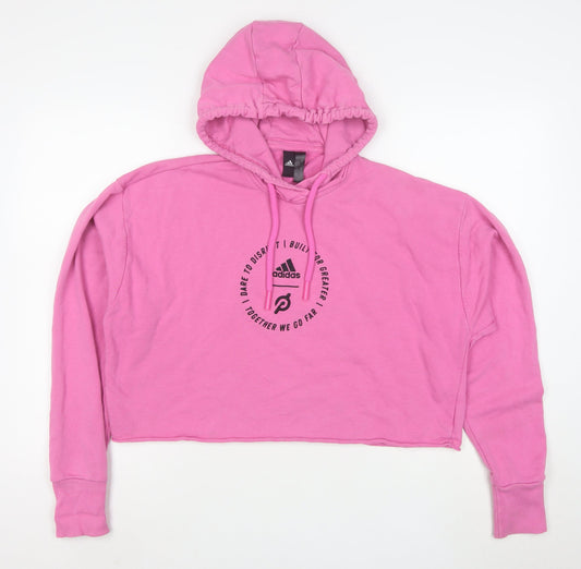 Adidas Women Pink Cropped Hoodie Size 12 Graphic Print Pullover
