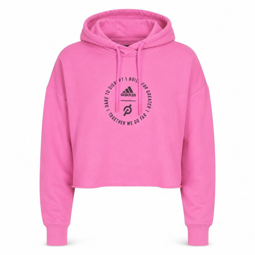 Adidas Women Pink Cropped Hoodie Size 12 Graphic Print Pullover