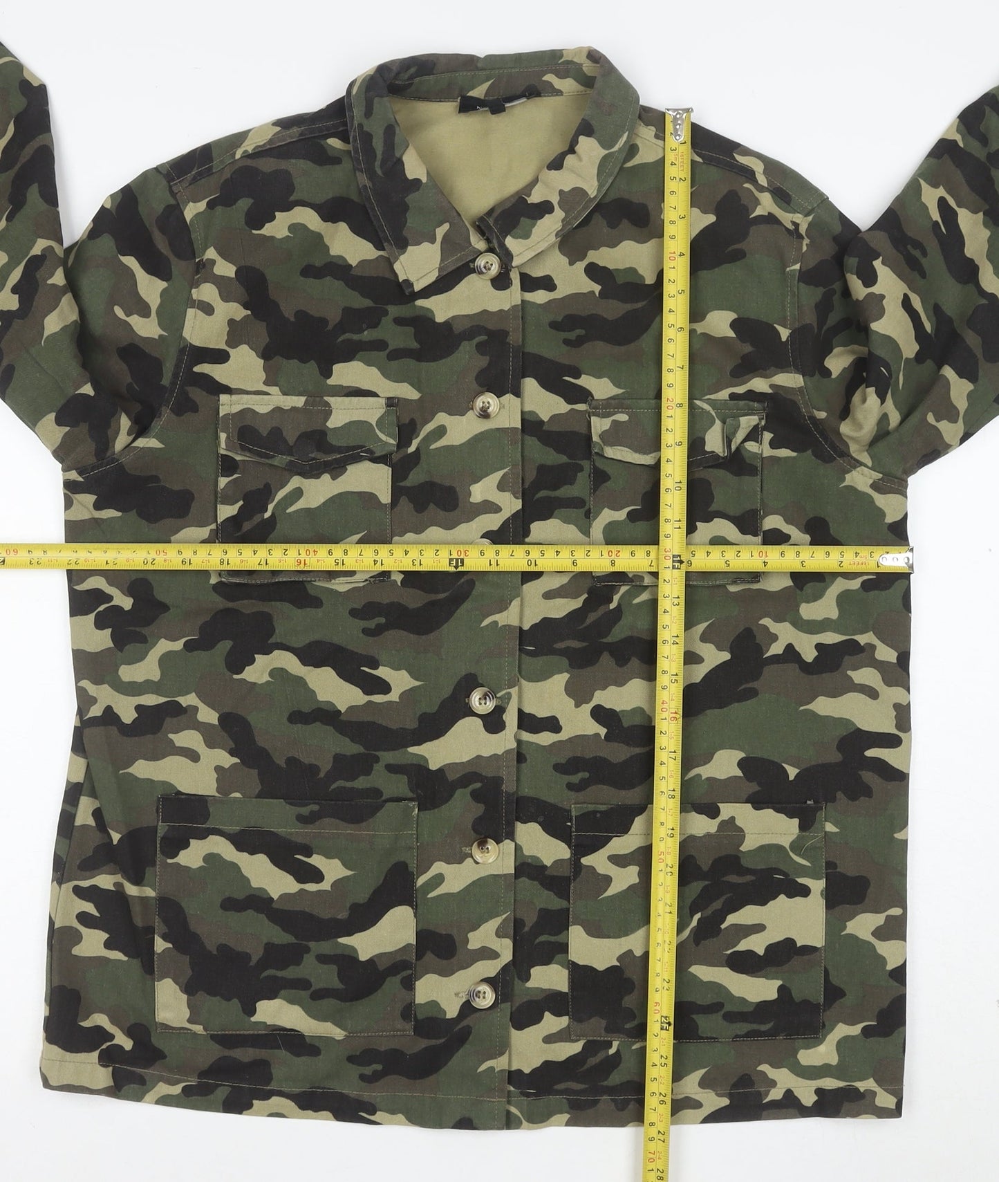 New Look Women Green Camo Military Jacket Size 14 Cotton