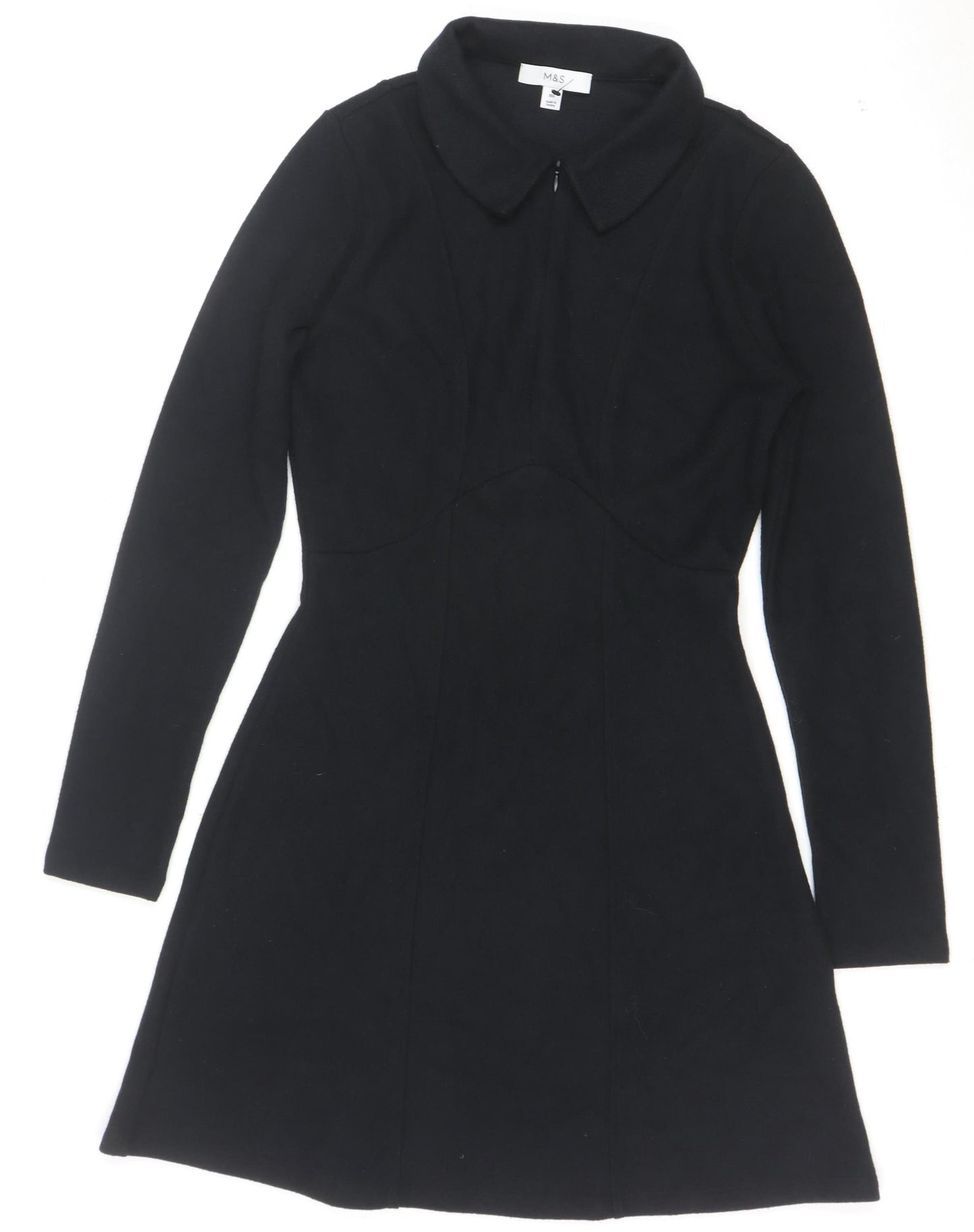 Marks and Spencer Womens Black Size 10 Fit & Flare Collared Dress