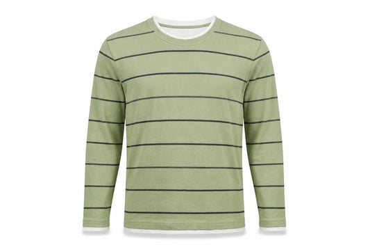 Easy Mens Green Striped Cotton Pullover Jumper XL