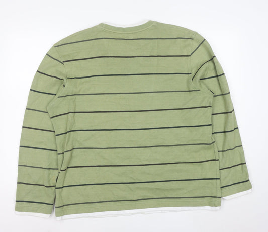 Easy Mens Green Striped Cotton Pullover Jumper XL