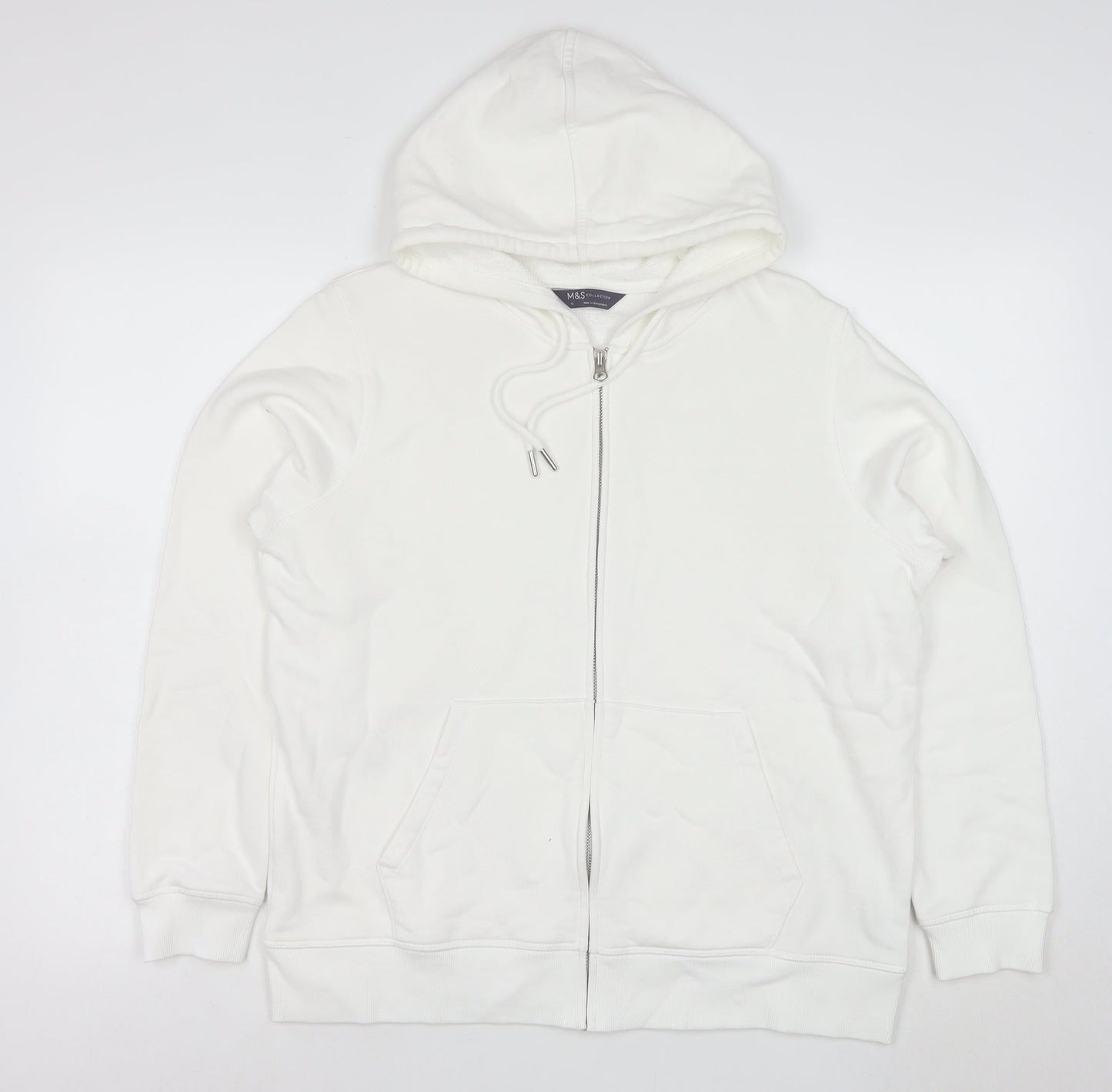 Marks and Spencer Women White Full Zip Hoodie Size 16 Cotton Blend