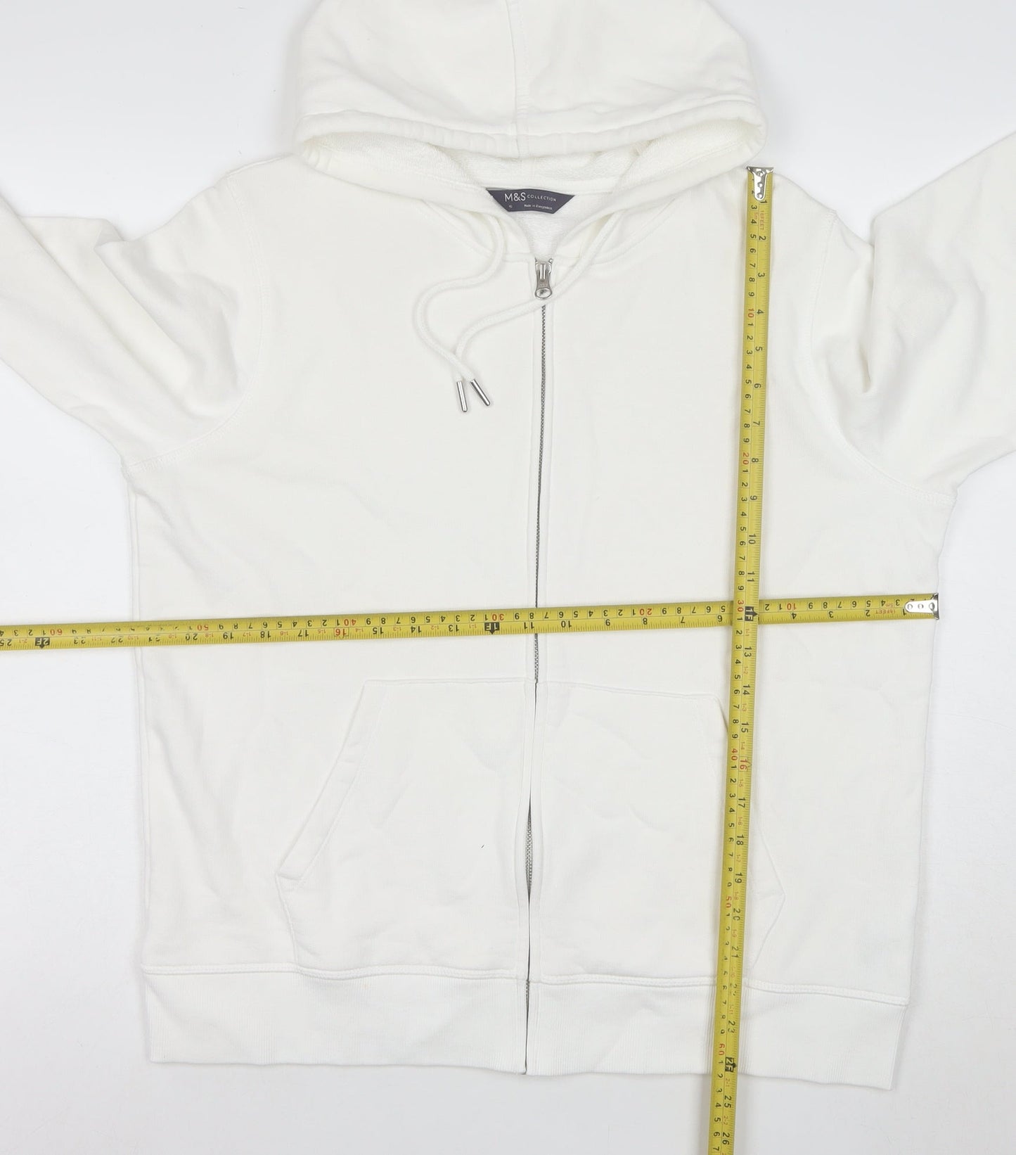 Marks and Spencer Women White Full Zip Hoodie Size 16 Cotton Blend