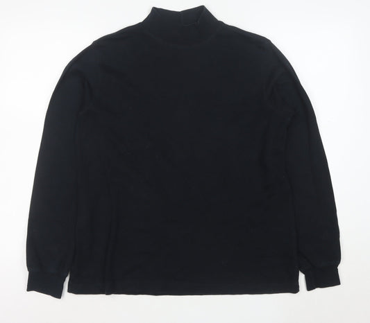 Lands' End Women's Black Mock Neck Long Sleeve Cotton Top Size 10-12