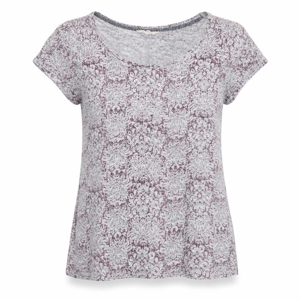 White Stuff Womens Grey Floral Linen T-Shirt Size 8 Short Sleeve