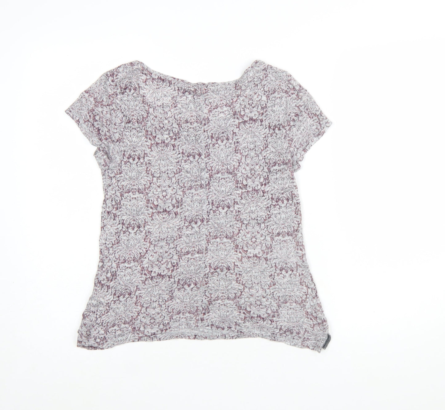White Stuff Womens Grey Floral Linen T-Shirt Size 8 Short Sleeve