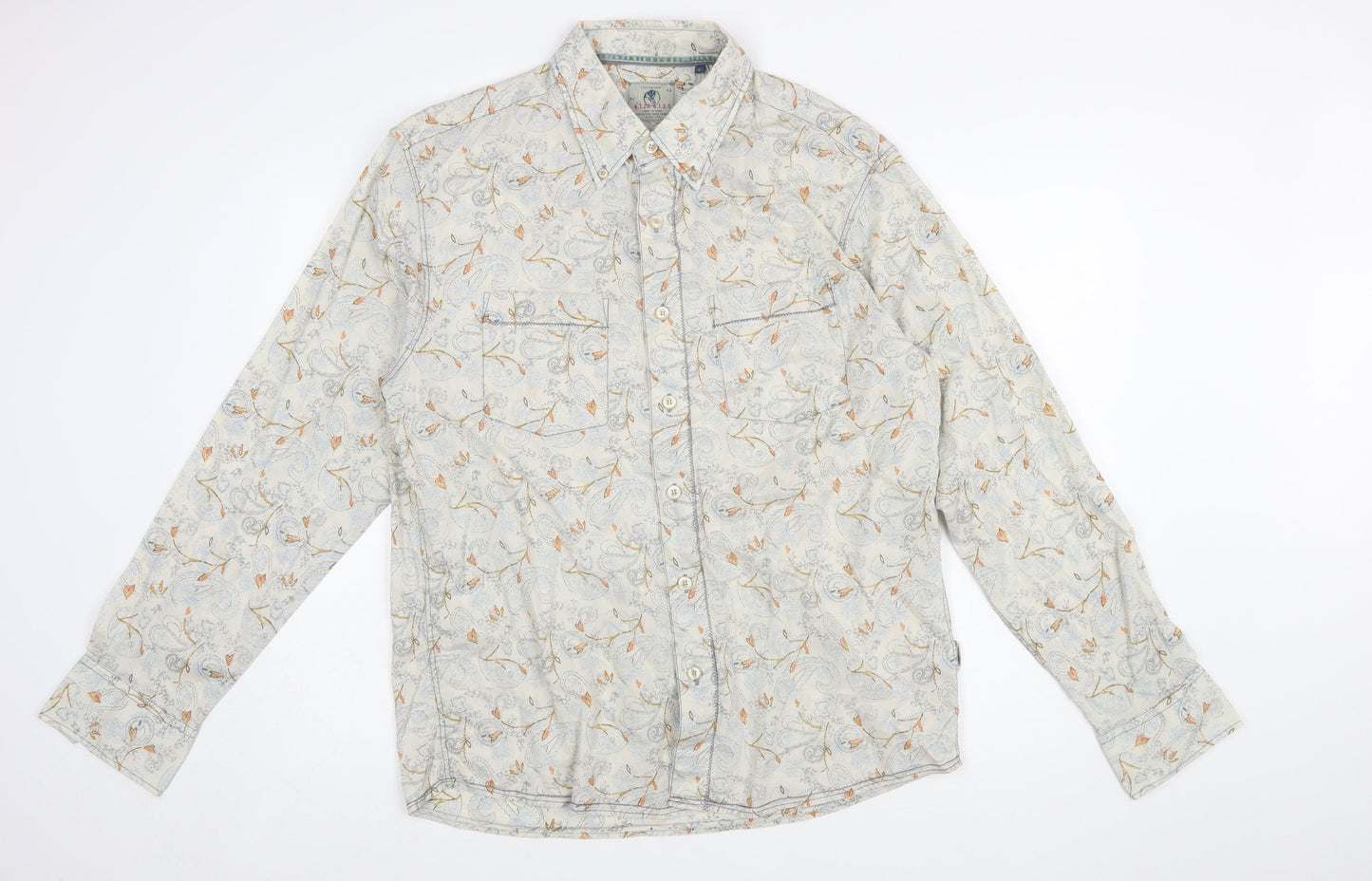 Fat Face Men's Beige Floral Button-Up Shirt - Size L Regular Fit