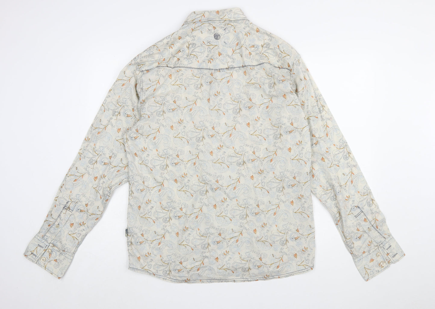 Fat Face Men's Beige Floral Button-Up Shirt - Size L Regular Fit