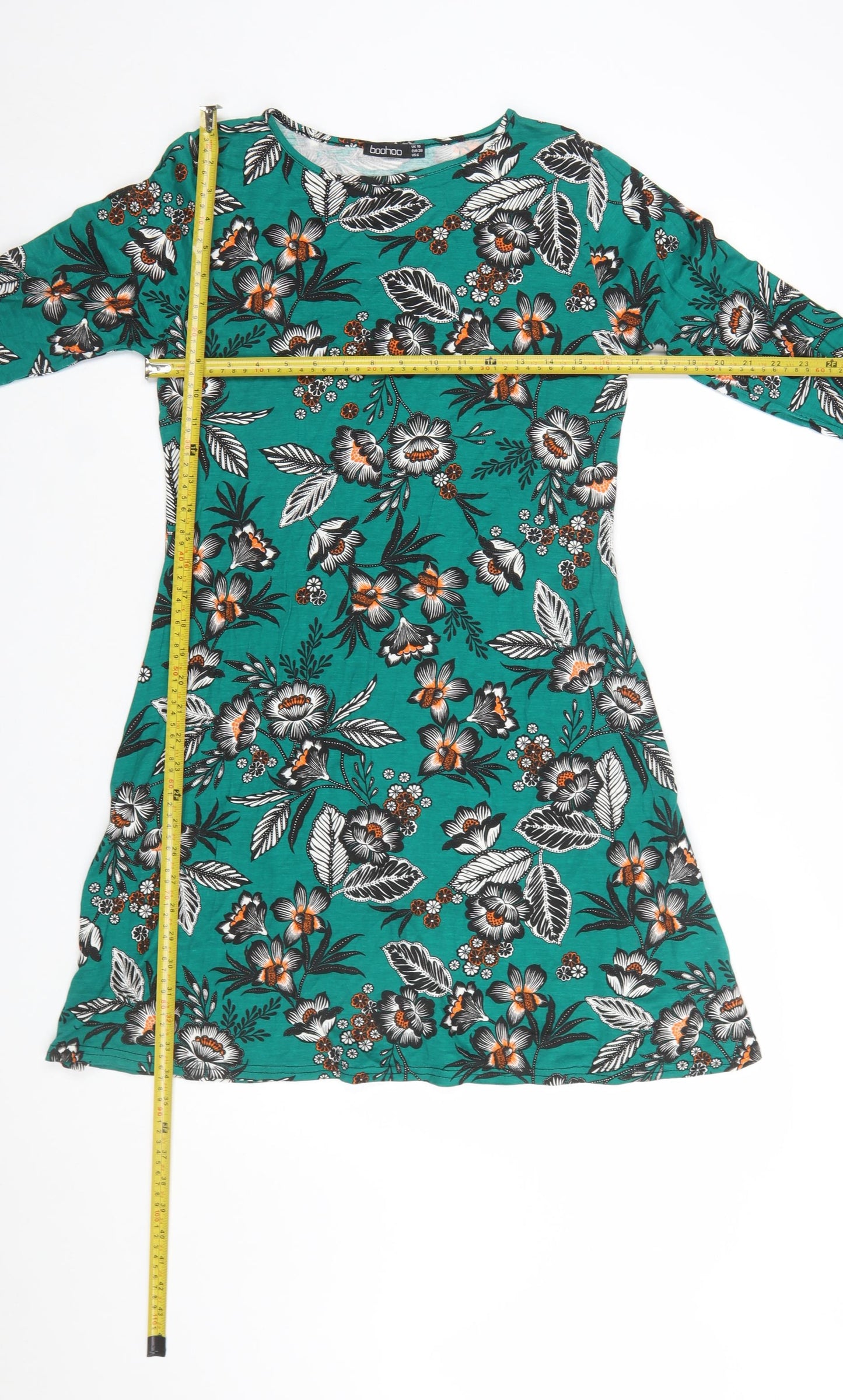 Boohoo Women’s Green Floral A-Line Long Sleeve Dress Size 10