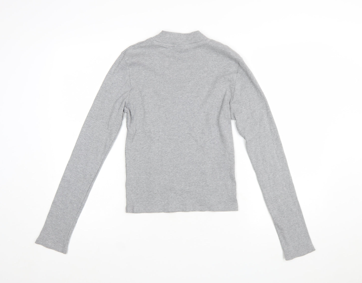Topshop Women’s Grey Mock Neck Long Sleeve Stretch Cotton Top - Size M